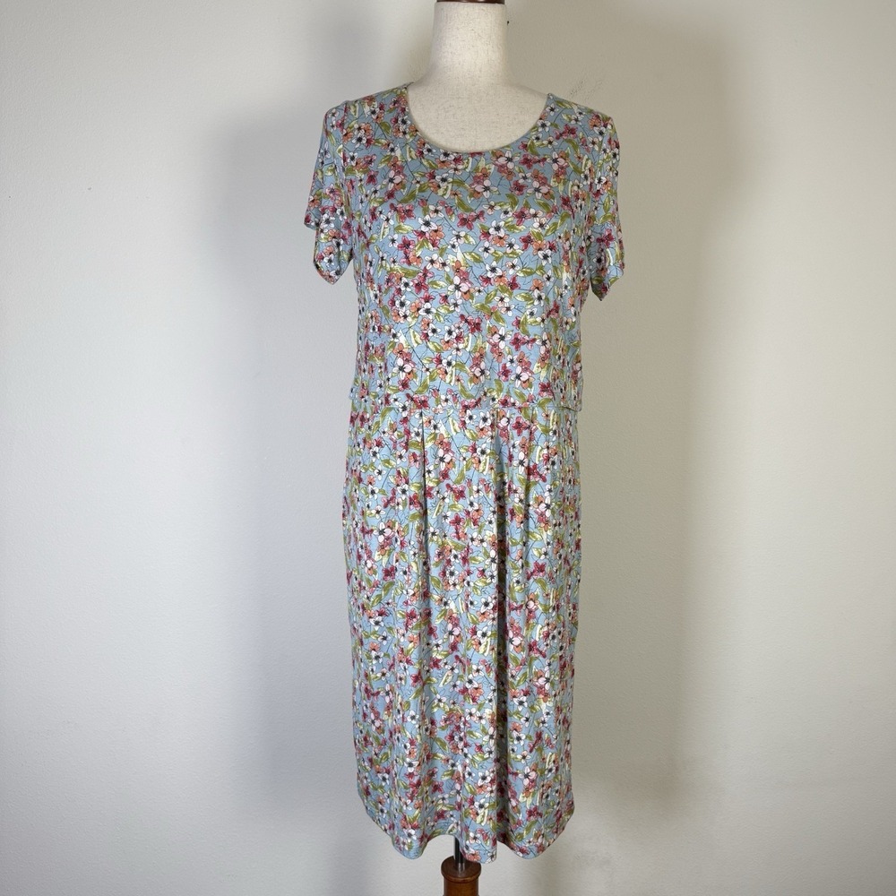 J Jill Layered Knit Dress Floral Size Small Blue Boho Cottagecore Wedding Guest